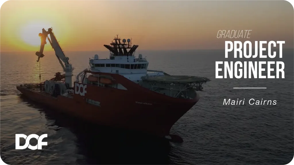 A DOF vessel, the skandi acergy is performing subsea operations in the sunset