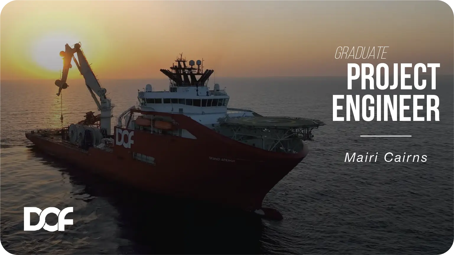 A DOF vessel, the skandi acergy is performing subsea operations in the sunset