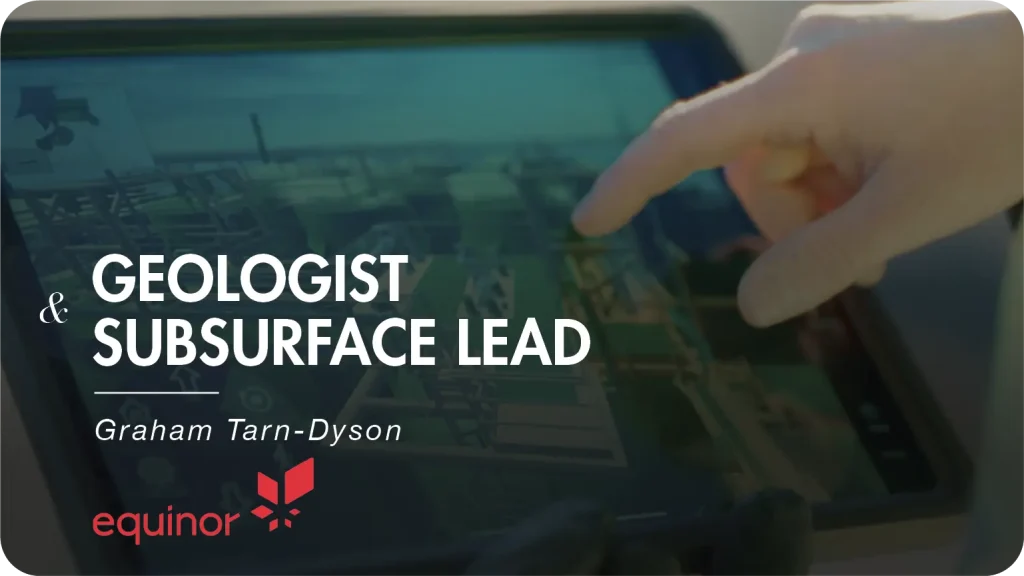 A finger is pointing to a digital map, suggesting a geologist job role