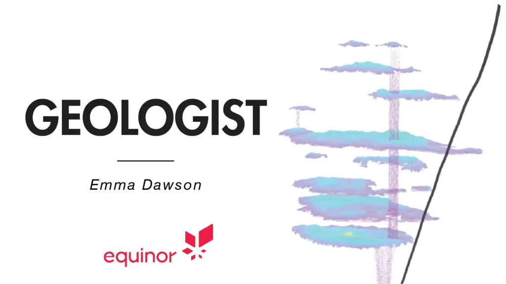 Carbon capture and storage image with title of geologist next to it. a job role available at Equinor